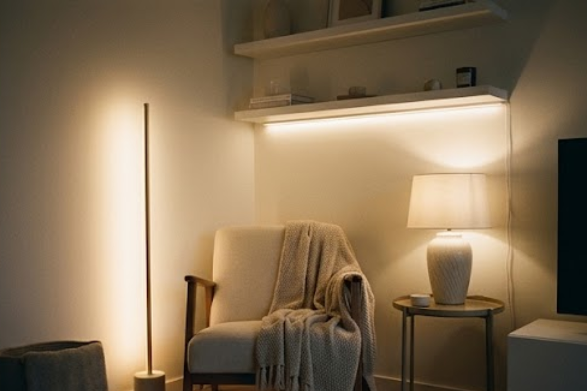 Brighten a dark room with layered lamps and light decor