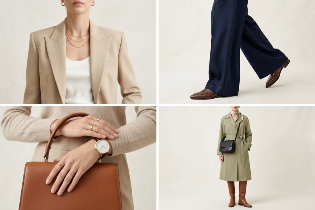 Expensive looking outfits with polished textures and tailoring