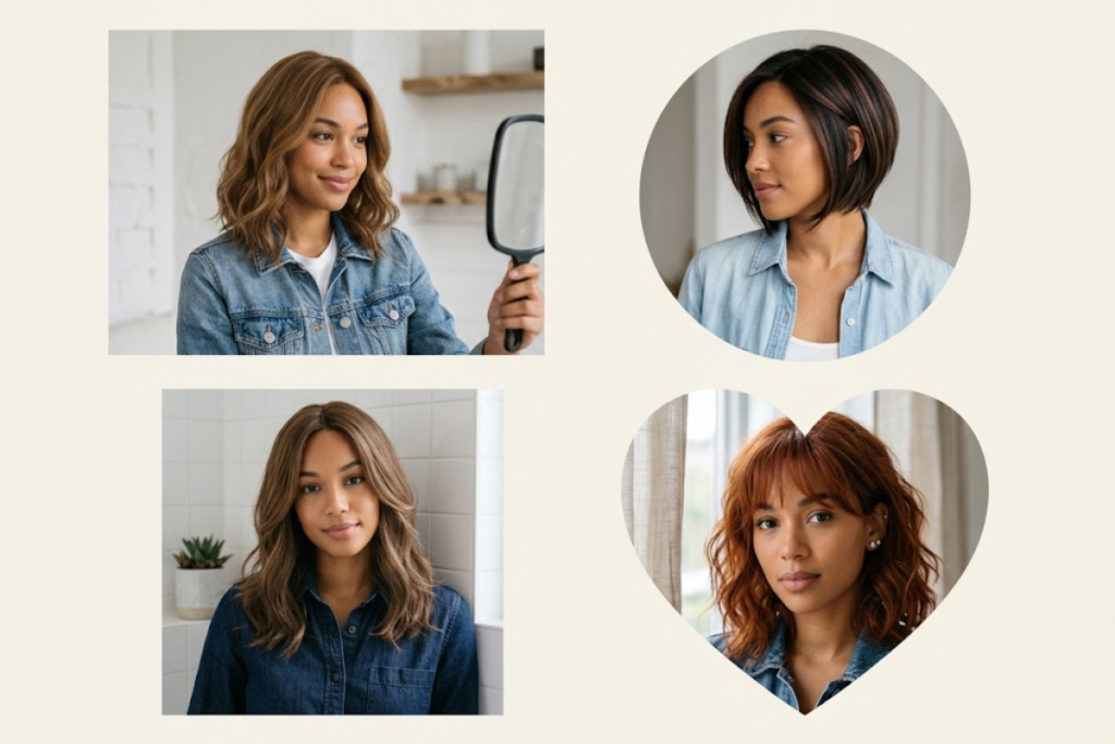 Wig for face shape with flattering length and volume