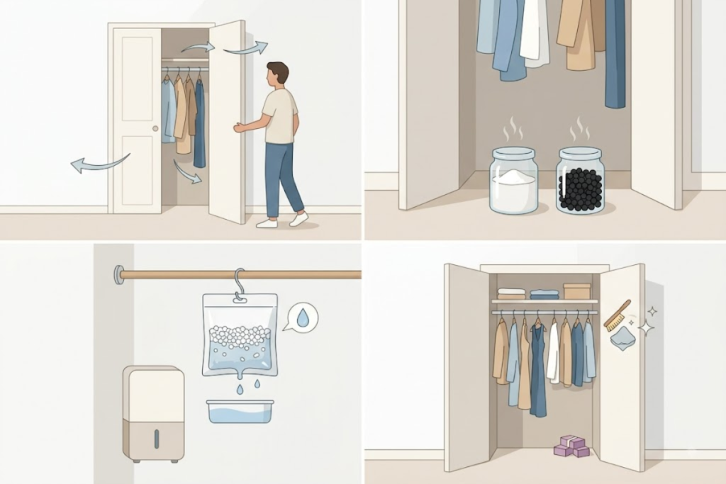 Musty closet smell caused by moisture